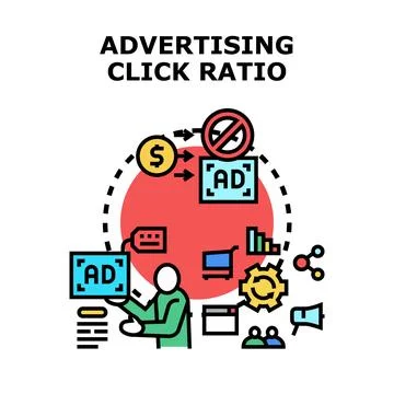 Advertising click ratio optimizing digital marketing strategy Stock Illustration