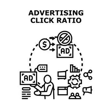 Advertising click ratio optimizing digital marketing strategy Stock Illustration