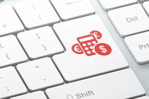 Advertising concept: Calculator on computer keyboard background Illustrazione stock