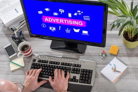Advertising concept on a computer Stock-Fotos