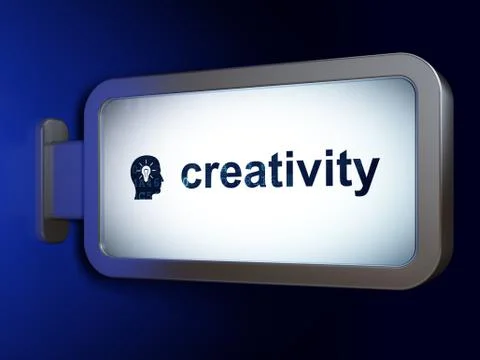 Advertising concept: Creativity and Head With Light Bulb on billboard background Stock Illustration