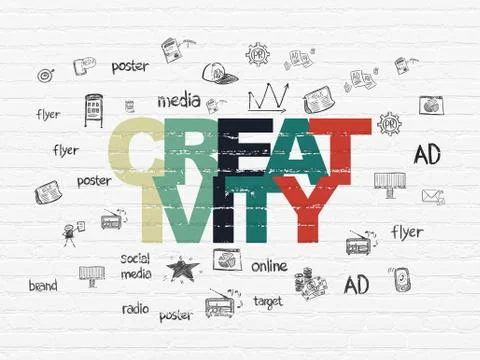 Advertising concept: Creativity on wall background Stock Illustration