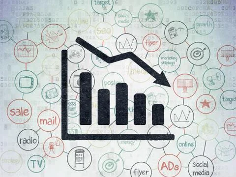 Advertising concept: Decline Graph on Digital Data Paper background Stock Illustration