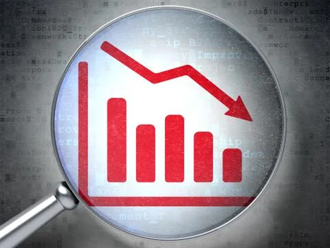 Advertising concept: Decline Graph with optical glass on digital background Stock Illustration