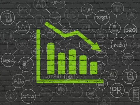 Advertising concept: Decline Graph on wall background Illustrazione stock