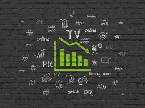 Advertising concept: Decline Graph on wall background Illustrazione stock