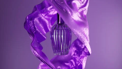 Advertising concept. Elegant perfume bottle on isolated purple background. The Stock-Footage 244343425