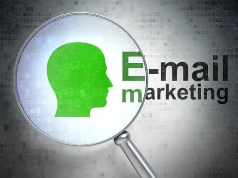 Advertising concept: Head and E-mail Marketing with optical glass Illustrazione stock