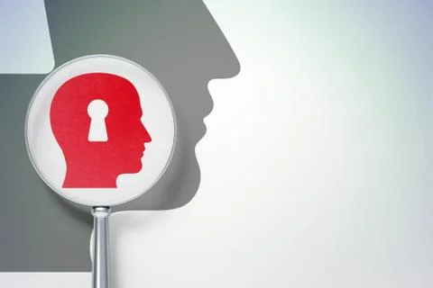Advertising concept:  Head With Keyhole with optical glass on digital background Иллюстрация