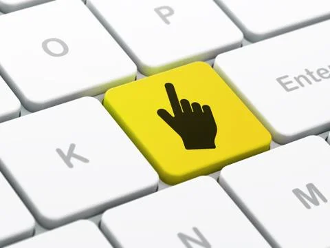 Advertising concept: Mouse Cursor on computer keyboard background Illustrazione stock