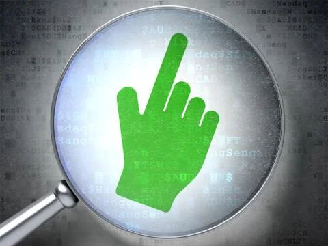 Advertising concept: Mouse Cursor with optical glass on digital background Stock Illustration