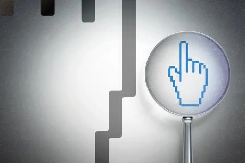 Advertising concept:  Mouse Cursor with optical glass on digital backgroun Stock Illustration