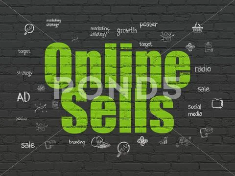 Advertising Concept: Online Sells On Wall Background