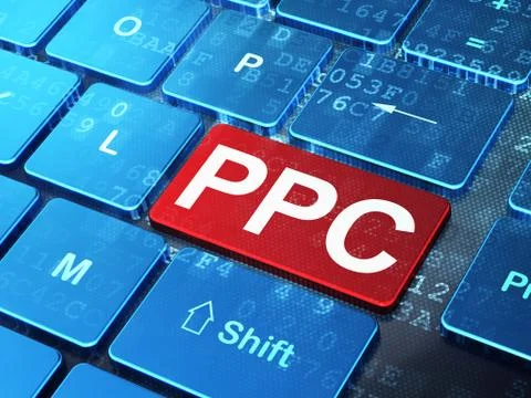 Advertising concept: PPC on computer keyboard background 스톡 일러스트