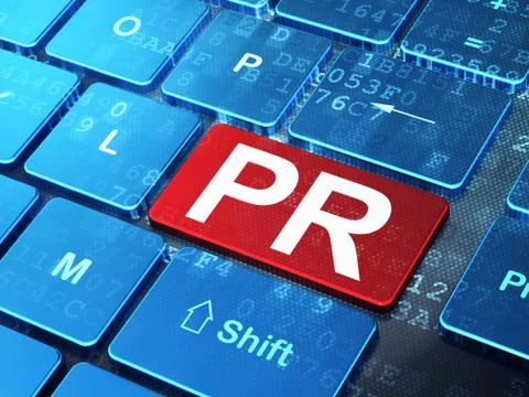 Advertising concept: PR on computer keyboard background Illustrazione stock