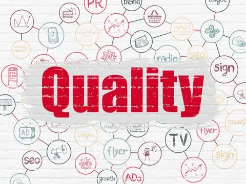 Advertising concept: Quality on wall background Stock Illustration