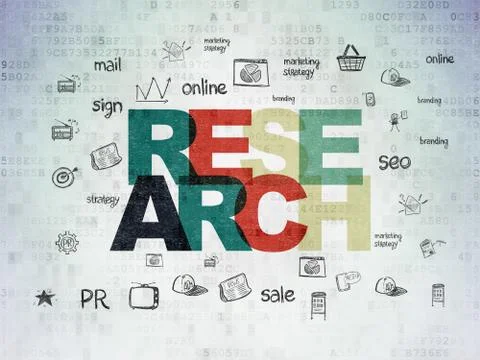 Advertising concept: Research on Digital Data Paper background Illustrazione stock
