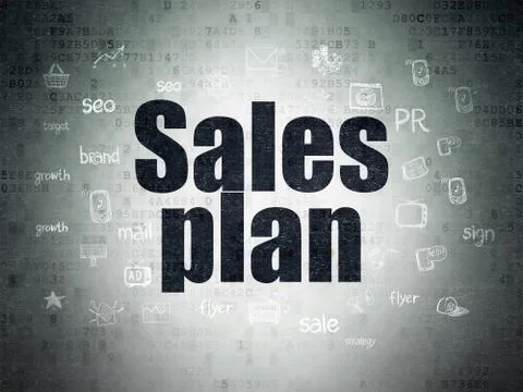 Advertising concept: Sales Plan on Digital Data Paper background Stock-Illustration