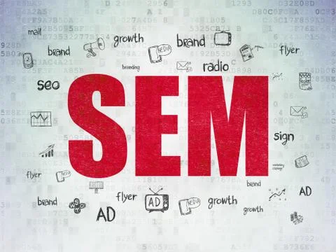Advertising concept: SEM on Digital Data Paper background Stock Illustration