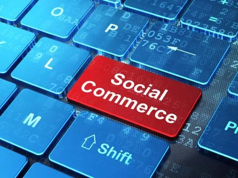 Advertising concept: Social Commerce on computer keyboard background イラスト素材