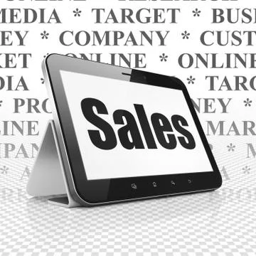 Advertising concept: Tablet Computer with Sales on display Illustrazione stock