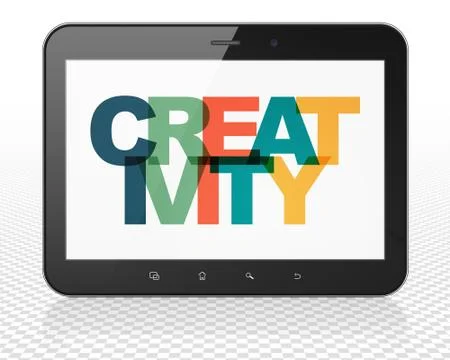 Advertising concept: Tablet Pc Computer with Creativity on  display 스톡 일러스트
