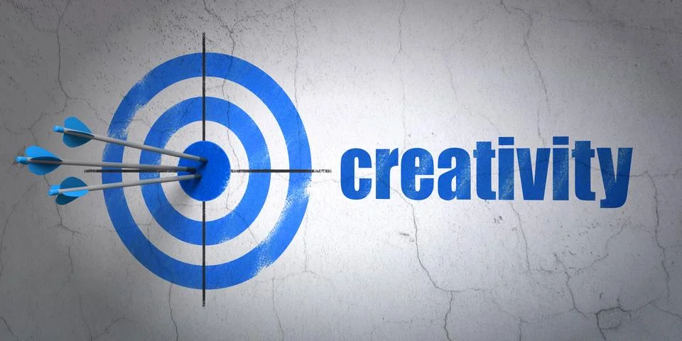 Advertising concept: target and Creativity on wall background Stock Illustration