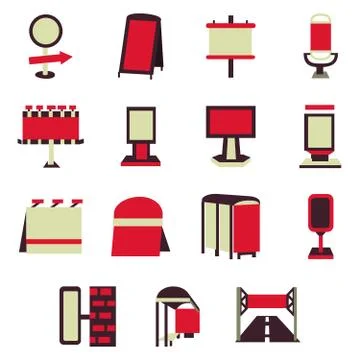 Advertising constructions red flat vector icons 스톡 일러스트