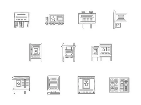 Advertising elements line flat vector icons set 库存插图