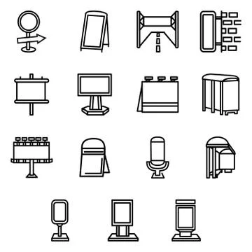 Advertising elements simple line vector icons Stock Illustration