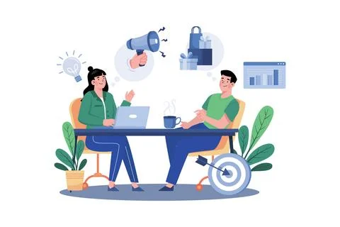 Advertising executives develop effective advertising campaigns for clients. Stock Illustration