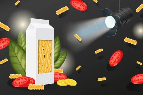Advertising exhibition italian foodstuff, spotlight shine scene 3d isometric Stock Illustration