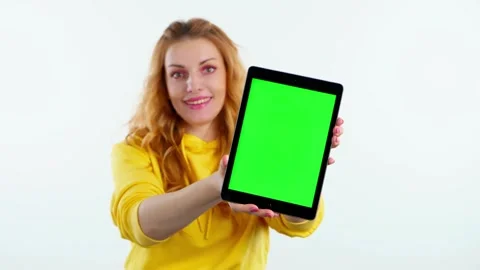 Advertising, green screen, chroma key and woman with tablet for product placemen Stock Footage 257539158