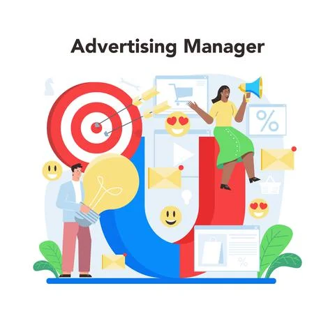 Advertising manager concept. Idea of making announcements through Stock Illustration