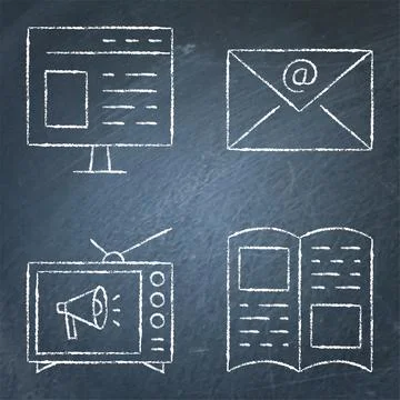 Advertising methods icon set on chalkboard in line style Stock Illustration