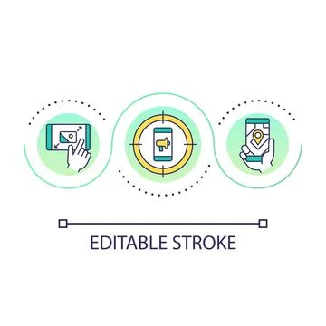 Advertising in mobile apps loop concept icon Stock Illustration