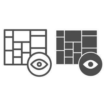 Advertising platforms line and solid icon. Promotion plan grid with eye symbol Stock Illustration
