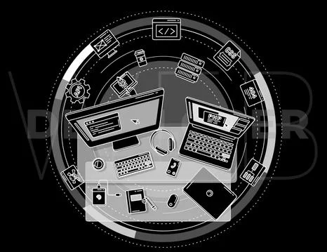 Advertising poster about web developers and their work. Stock Illustration