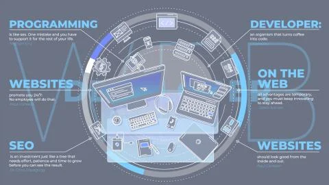 Advertising promo poster for web developers with corresponding text blocks. Stock Illustration