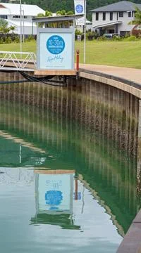 Advertising Sign Reflected In The Water Stock Photos