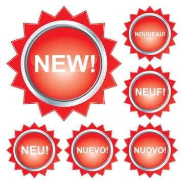 Advertising tags in six languages, vector illustration Stock Illustration