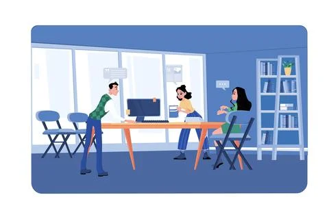 The Advertising Team Is Working In The Office Stock Illustration