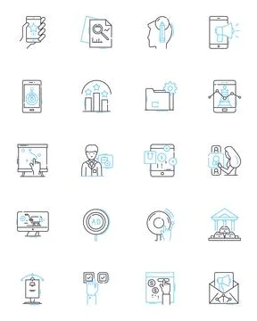Advertising techniques linear icons set. Persuasion, Attention, Targeting Stock Illustration