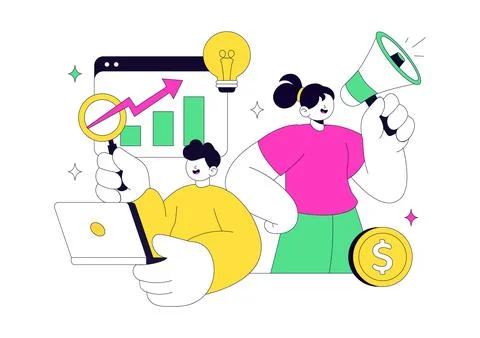 Advertising Vector Illustration Featuring Digital Marketing, Online Promoti.. Stock Illustration