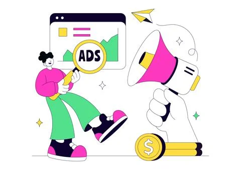 Advertising Vector Illustration Featuring Digital Marketing, Online Promoti.. Stock Illustration