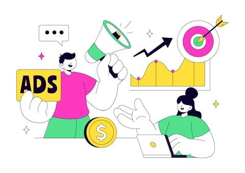 Advertising Vector Illustration Featuring Digital Marketing, Online Promoti.. Stock Illustration