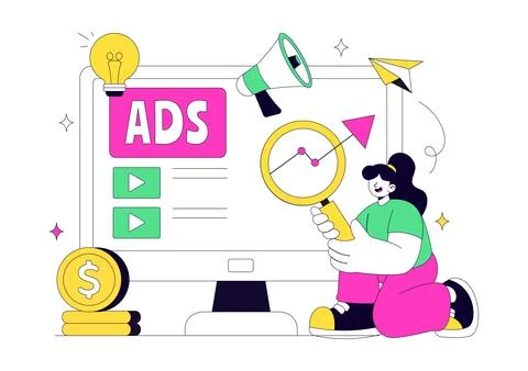 Advertising Vector Illustration Featuring Digital Marketing, Online Promoti.. 库存插图
