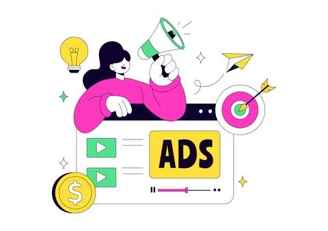 Advertising Vector Illustration Featuring Digital Marketing, Online Promoti.. Stock Illustration