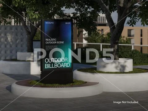 Advertising Vertical Billboard Mockup in the Park Plantilla PSD