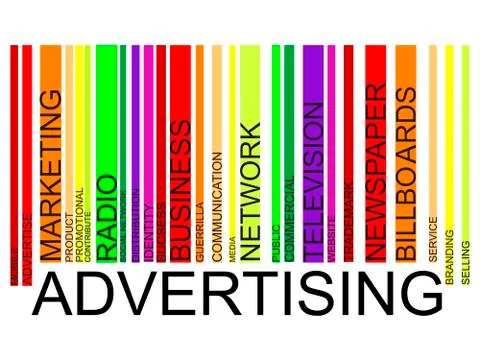 Advertising word concept in barcode with supporting words Illustrazione stock